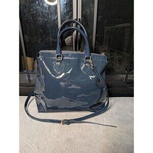Rare Asia Bellucci Large Blue Patent Leather Structured Satchel Made In Italy